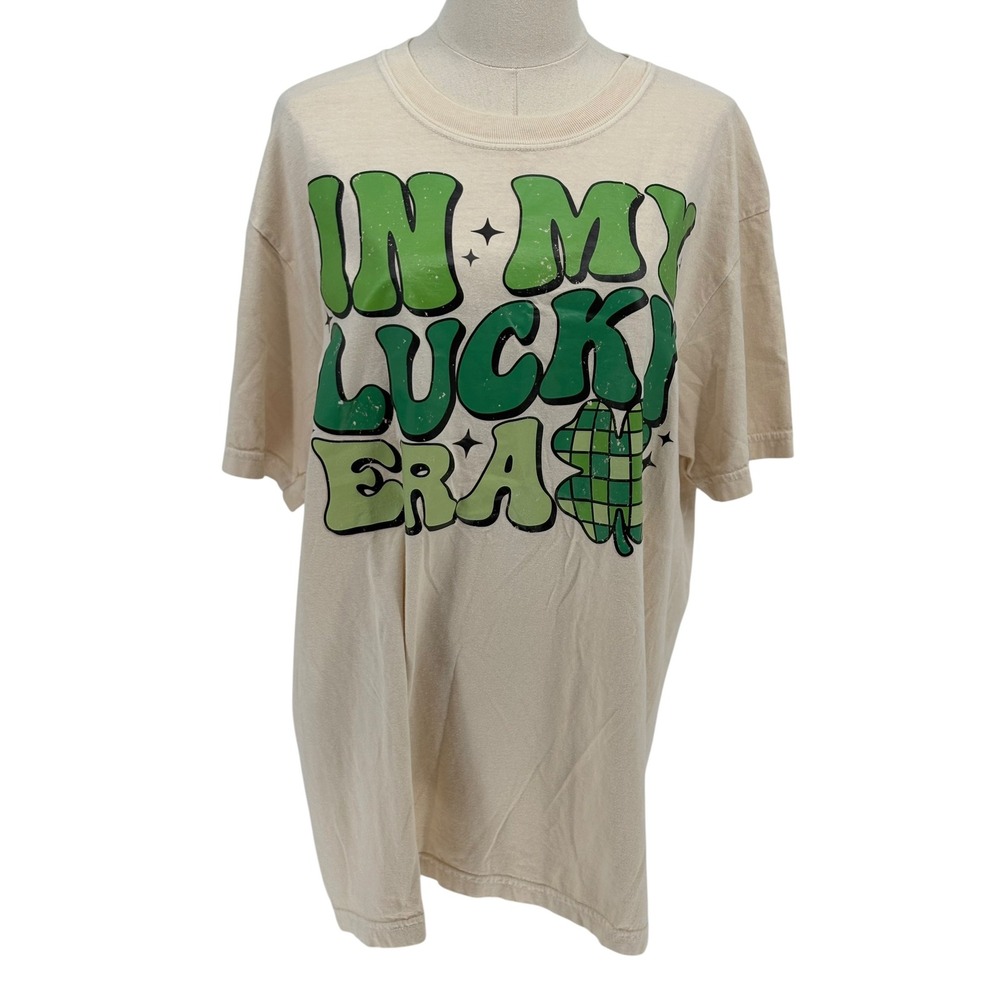 Comfort Colors Graphic Tee Ivory In My Lucky Era 100% Cotton Large